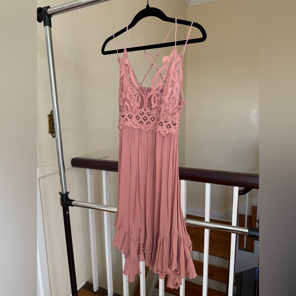 Free People Blush Pink Lace Mini Dress